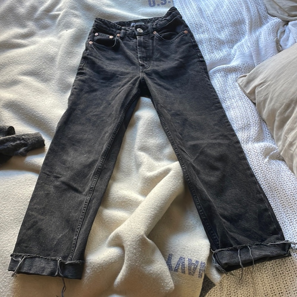 Zara black size 2 100% cotton straight leg jeans button fly//SOLD